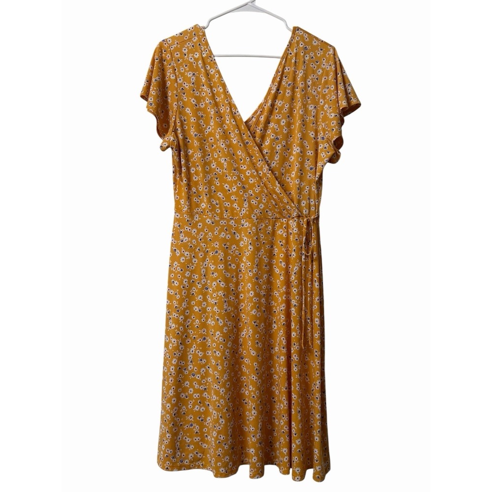 Kayleigh Floral Faux Wrap Midi Dress Flutter Sleeve Tie Waist